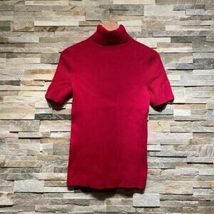 Moda International Red Turtleneck Sweater | Short Sleeve, 100% Cotton